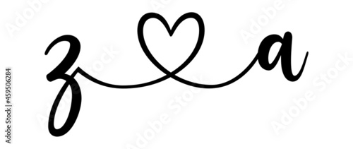 za, az, letters with heart Monogram, monogram wedding logo. Love icon, couples Initials, lower case, connecting HEART, home decor,