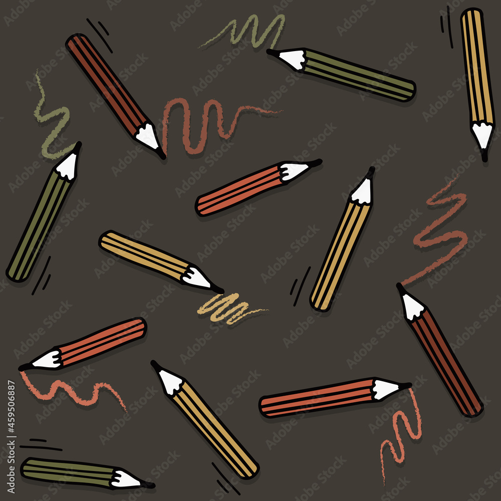 Hand drawn graphic doodle style colorful pencil mess. Vector seamless pattern isolated on dark background. Hand drawn graphic doodle style colorful pencil mess. Vector seamless pattern isolated on dark background.