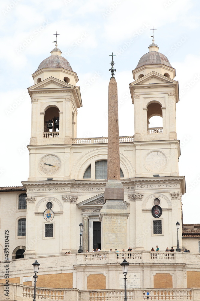 Church of Trinità dei Monti Exterior with Obelisk in Rome, Italy
