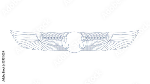 Egypt sun disk with wings. Egypt ornamental wings and snake composition, ornamental element of Ancient Egypt.