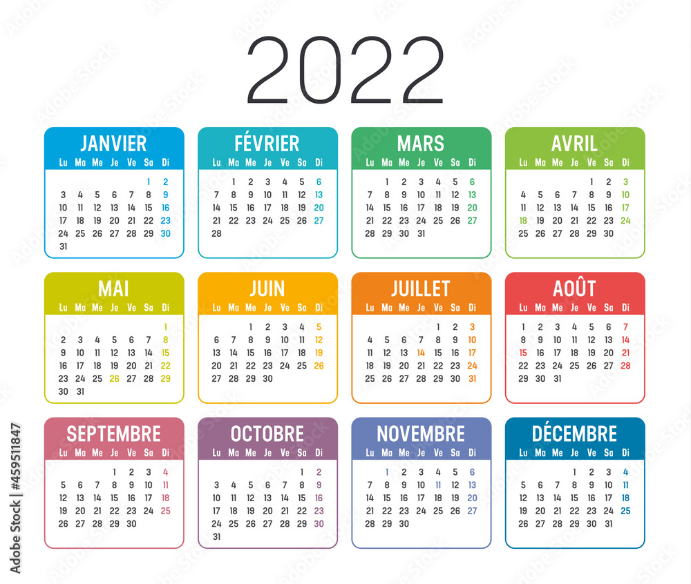 Calendrier Agenda 2022 couleur - obrazy, fototapety, plakaty 