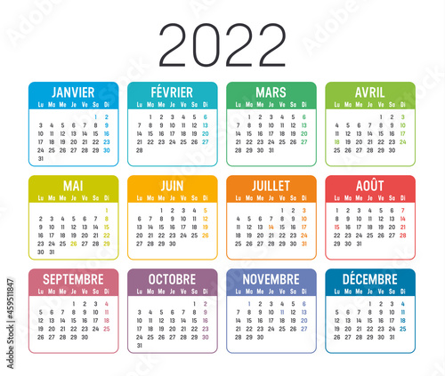 Calendrier Agenda 2022 couleur