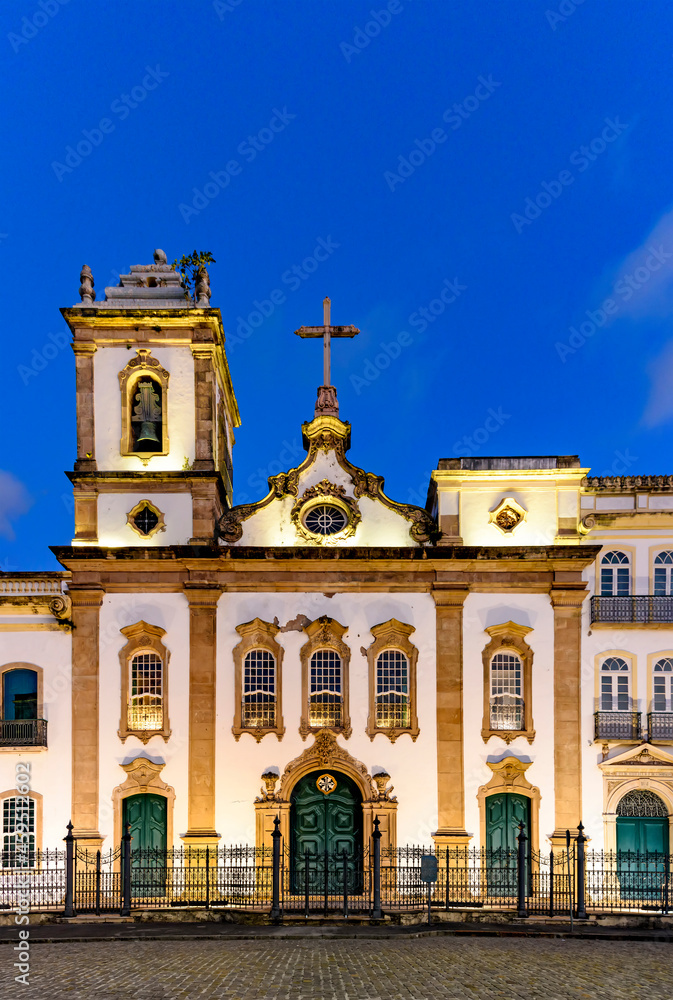 Facade of an old and historic church from the 18th century in the central square of the Pelourinho district in the city of Salvador, Bahia