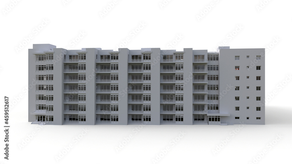 Condominium model in white color with transparent glasses. Apartment house with a courtyard. 3d rendering. Condominium model in white color with transparent glasses. Apartment house with a courtyard. 3d rendering.