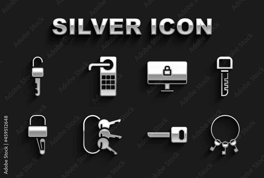 Set Bunch of keys, Key, Lock picks for lock picking, on computer monitor, Unlocked and Digital door icon. Vector Set Bunch of keys, Key, Lock picks for lock picking, on computer monitor, Unlocked and Digital door icon. Vector