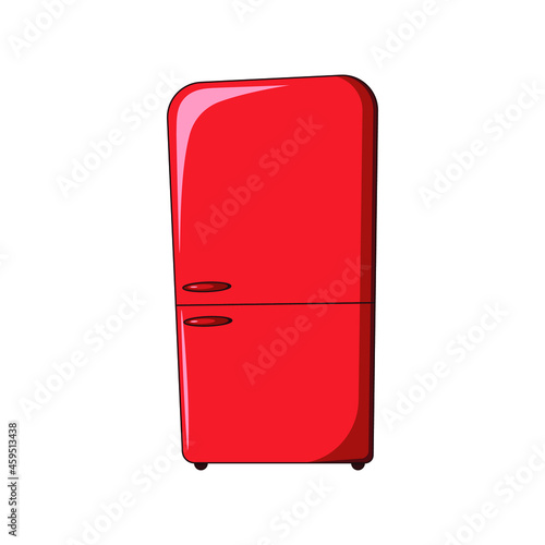 vector cartoon illustration of red retro fridge