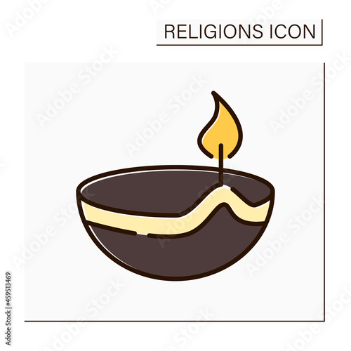 Hinduism color icon. Skull cup used as a ritual implement in both Hindu Tantra and Buddhist Tantra. Religion concept. Isolated vector illustration