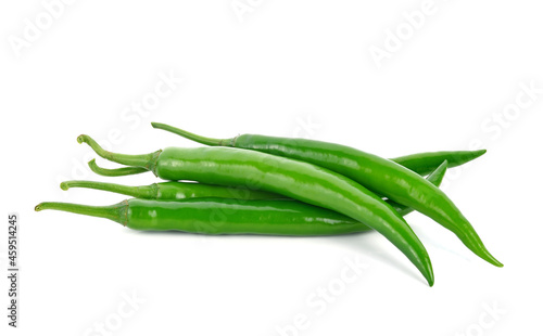 Green hot chili peppers isolated on white background
