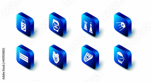 Set Joseph Stalin, Chess, Satellite, Christmas mitten, Kankles, Bear head, National Russia flag and Pickled cucumbers jar icon. Vector