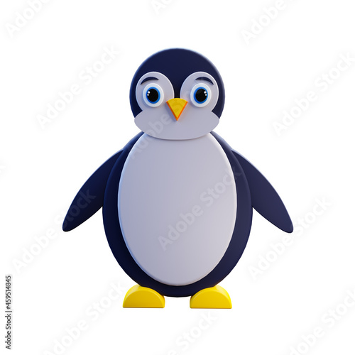 Isolated 3d illustration of cute penguin on white background. 3d penguin icon.