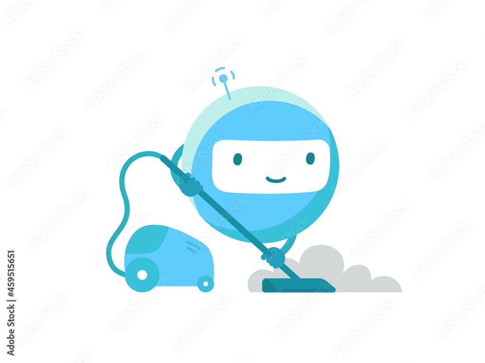 Round robot with vacuum cleaner. Housework cleaning service. Vector illustration. Round robot with vacuum cleaner. Housework cleaning service. Vector illustration.