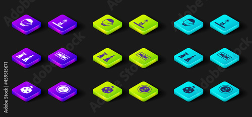 Set Moon with flag, Rouble, ruble currency, Chess, Russian banknote, Slavic pagan idol and Christmas mitten icon. Vector