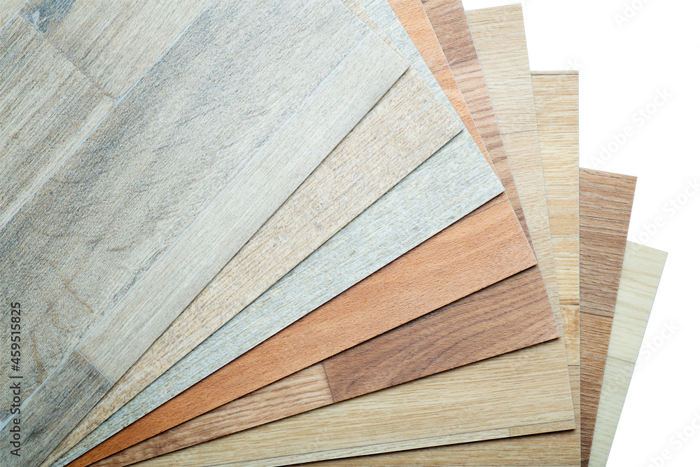 Vinyl and linoleum samples on a white isolated background. Vinyl for