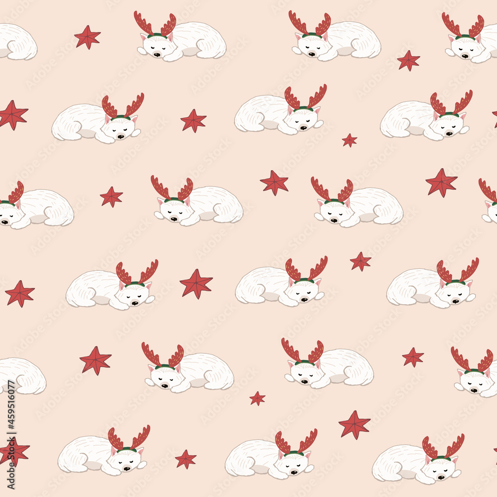 Christmas west highland white terrier seamless vector pattern