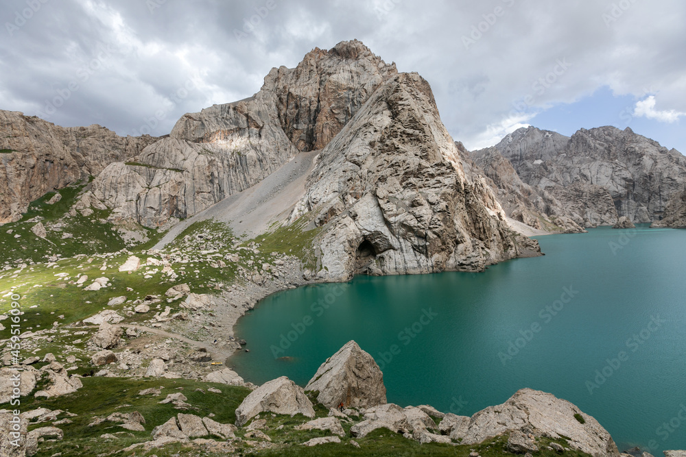 high altitude mountain lake rocky shores . High quality photo