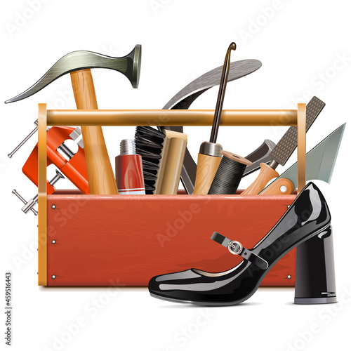 Vector Cobbler Toolbox with Female Black Shoe