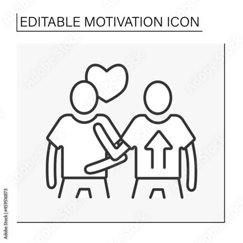 Social motivation line icon. Person motivated by belonging and acceptance of other people. Cooperation. Motivation concept. Isolated vector illustration. Editable stroke