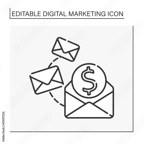 Email marketing line icon. Information for customers on emailing list. Promote products, discounts, and other services.Digital marketing concept. Isolated vector illustration. Editable stroke