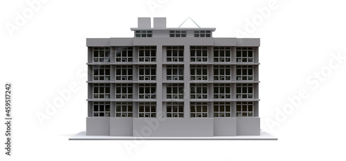 Fototapeta Naklejka Na Ścianę i Meble -  Condominium model in white color with transparent glasses. Apartment house. 3d rendering.