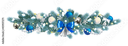Vector Christmas Blue Fir Decoration with Bell