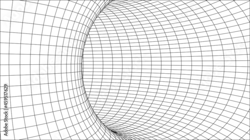 Tunnel or wormhole. Digital 3d wireframe tunnel. 3D tunnel grid. Background abstract vector image	