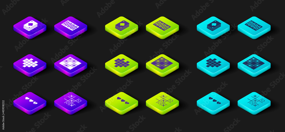 Set Hearts for game, Tic tac toe, Pixel hearts, Board of checkers, and Playing cards icon. Vector Set Hearts for game, Tic tac toe, Pixel hearts, Board of checkers, and Playing cards icon. Vector