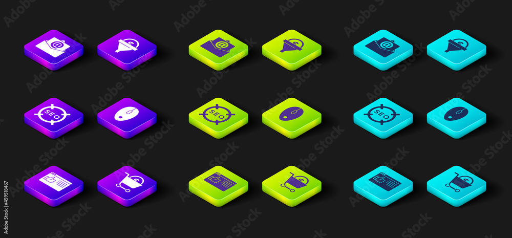 Set Browser window, Shopping cart and dollar, SEO optimization, Computer mouse, Lead management and Mail e-mail icon. Vector Set Browser window, Shopping cart and dollar, SEO optimization, Computer mouse, Lead management and Mail e-mail icon. Vector