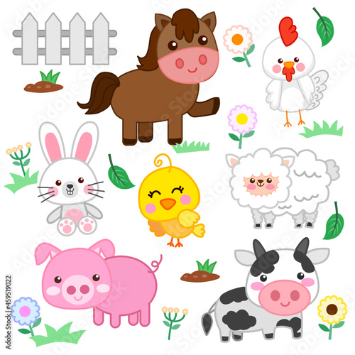 Cute farm animals set