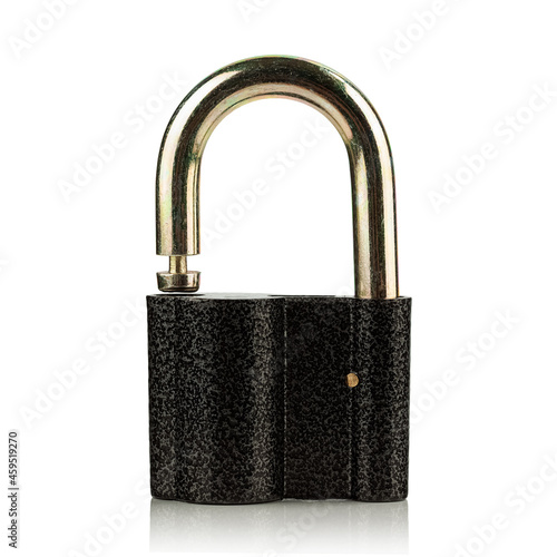 metal padlock on a white background