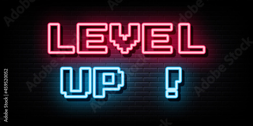 Level Up Neon Signs Vector. Design Template Neon Style