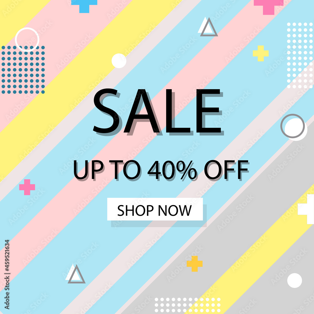 Creative vector illustration of modern trendy season sale banner offer. Art design shop store template. Abstract concept graphic memphis geometric style element. Up to 40 percent OFF.