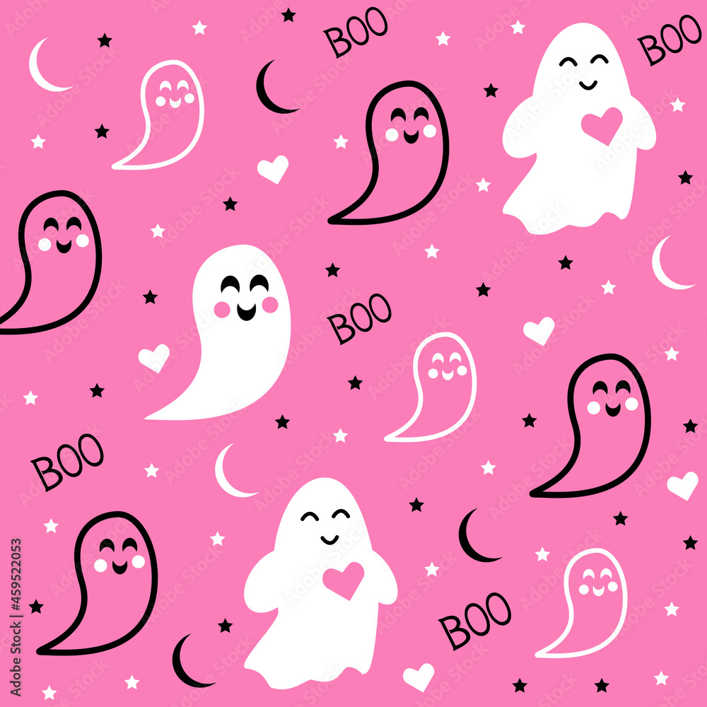 Halloween pink pattern ghost. Vector illustration. Halloween pink pattern ghost. Vector illustration.