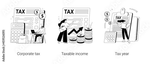 Tax preparation abstract concept vector illustrations.