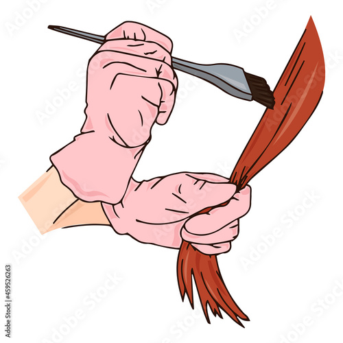 Hair coloring with a brush. Change your hairstyle. Professional procedure. Vector illustration of hair coloring procedure. Dye hair with chemical hair dye. Service concept beauty salon.