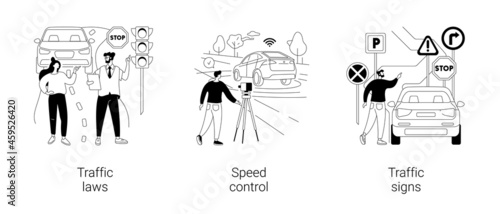 Vehicle movement regulation abstract concept vector illustrations.
