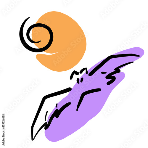 A lilac bat flies under an orange moon on Halloween