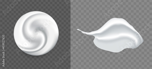 Set of realistic cosmetic cream smears. White creamy drop. Skincare cream product. Medical Ointment.