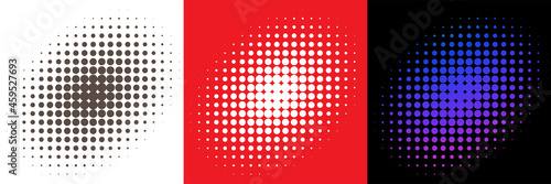 Set of 3 Circles in Retro Halftone Style. Halftone Dot Pattern. Vector Illustration. Colorful.