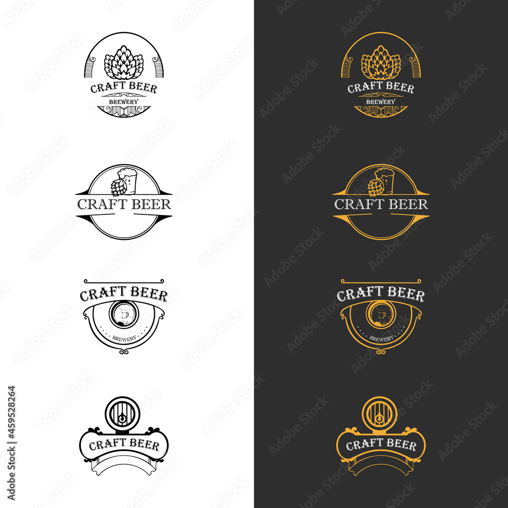 Set beer logo. Craft beer logo, symbols, icons, pub labels, badges collection. Beer Business signs template, logo, brewery identity concept