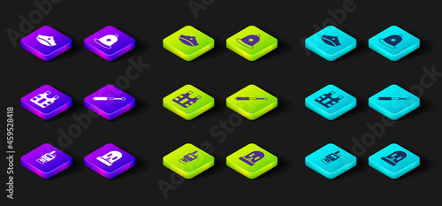 Set Walkie talkie, Flasher siren, Bulletproof vest, Telescopic baton, British police helmet and Police cap with cockade icon. Vector