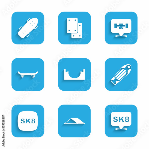 Set Skate park, Skateboard, deck, wheel and icon. Vector