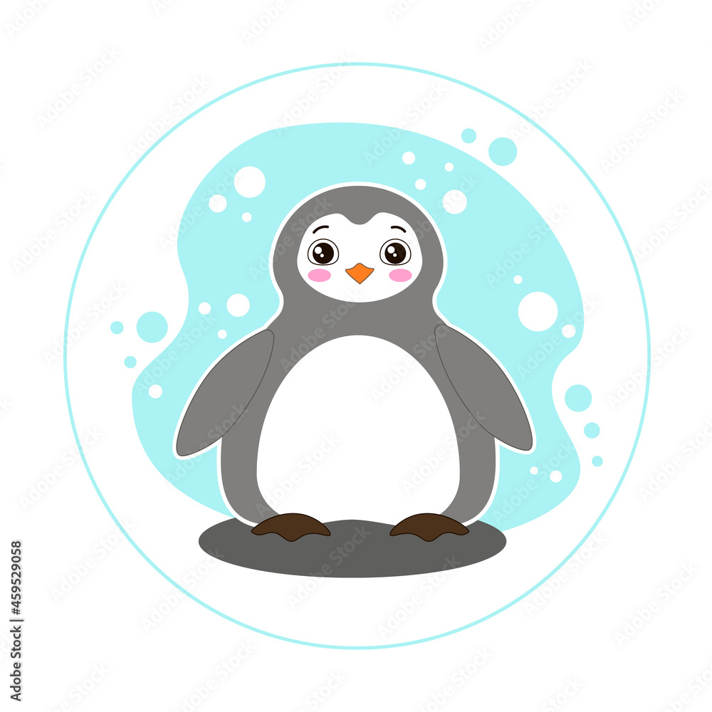Naklejka premium Flat style vector character sweet little penguin on blue background. Nice clip art.