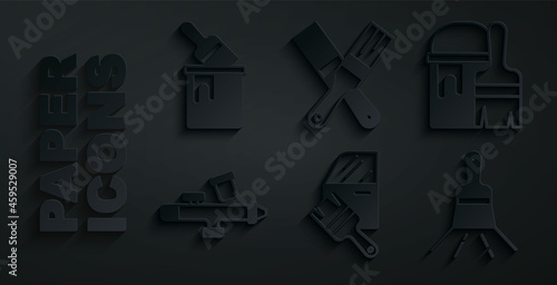 Set Car painting, Paint bucket with brush, spray gun, and icon. Vector