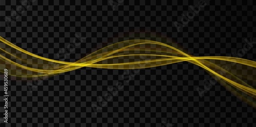 Golden abstract wave. Magic line design. Flow curve motion element. Neon gradient wavy illiustration.