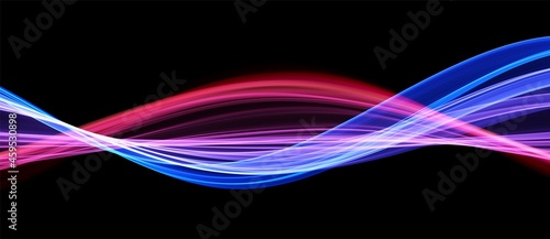 Blue and red abstract wave. Magic line design. Flow curve motion element. Neon gradient wavy illiustration.