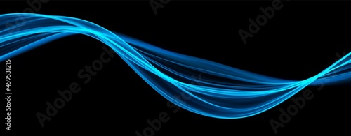 Blue abstract wave. Magic line design. Flow curve motion element. Neon gradient wavy illiustration.