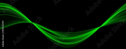 Green abstract wave. Magic line design. Flow curve motion element. Neon gradient wavy illiustration.