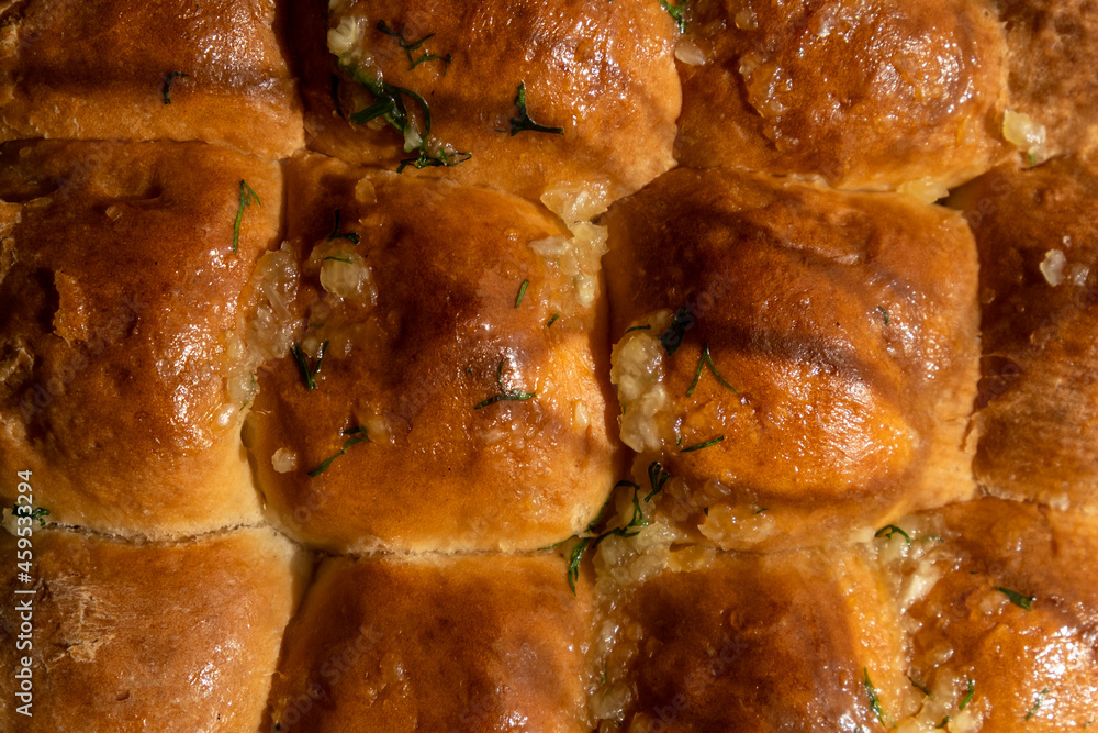 freshly baked hot wheat buns with garlic cool down after the oven freshly baked hot wheat buns with garlic cool down after the oven