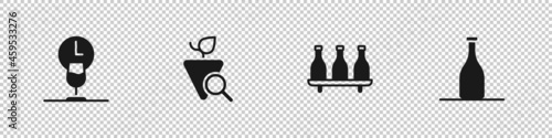Set Wine time, Grapes, Bottle of wine and icon. Vector