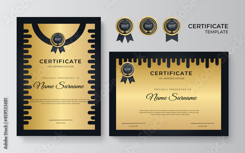 Luxury black and gold certificate with gold frame color.
